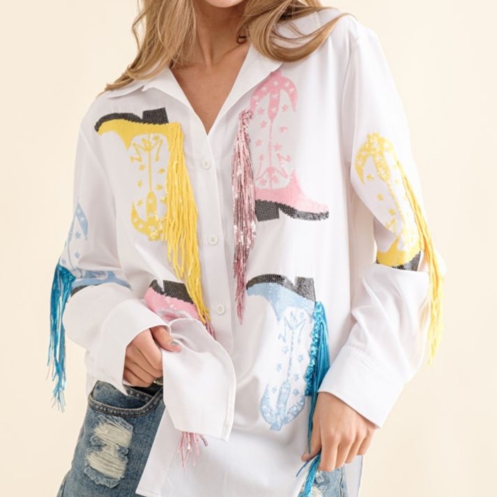 NWT Western Cowboy Boot and Fringe Shirt